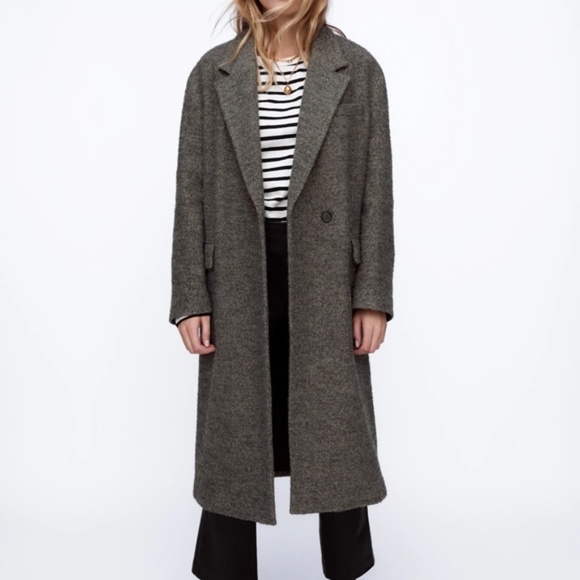 NWT ZARA Gray Oversized Wool Blend Textured Tweed Coat 2012/413